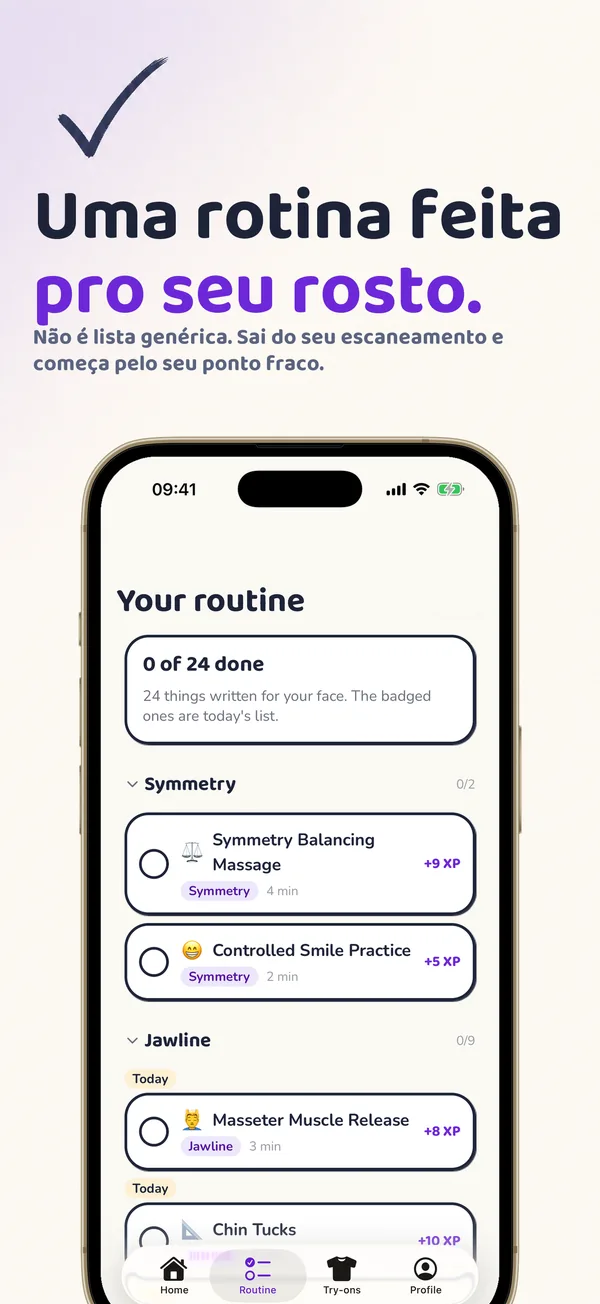 Uma rotina feita pro seu rosto: as tarefas do dia, agrupadas pela nota que cada uma trabalha.